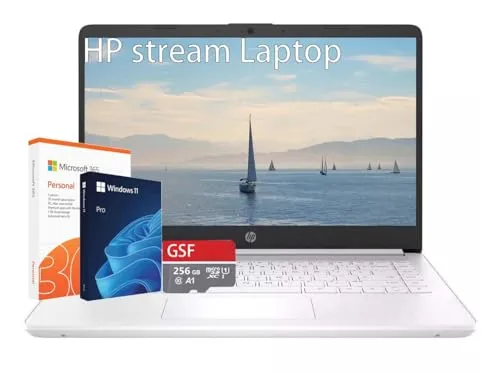 HP Stream 14インチ ノートパソコン 学生 ビジネス、Windows 11 Pro、Microsoft 365、Intelクアッドコア、16GB RAM、320GBストレージ (64GB eMMC+256GB MSD)、ウルトラライト、ウェブカメ
