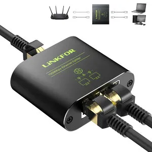 LiNKFOR LAN 分配器 1入力2出力 高速1000Mbps ギガビット RJ45 ネットワーク スプリッター ギガビットLANケーブル 2台同時使用Cat5 Cat5e Cat6 Cat7 Cat8対応 USBケーブル 日本語説明書付き