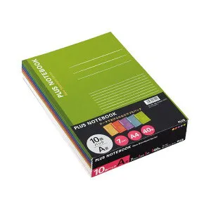 （まとめ） プラス ノートブック A4 A罫7mm40枚 イエロー・オレンジ・パープル・ブルー・グリーン NO-204AS-10CP1パック（10冊：各色2冊） 【×5セット】 青 緑 黄 紫 ビジネススタイルの変革に合わ