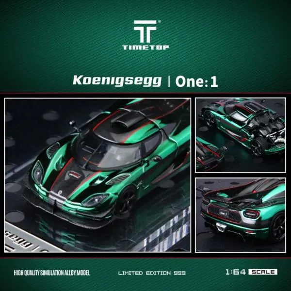 予約 TT644817 TimeTop x Time Model 1/64 ケーニグセグ Koenigsegg One 1 リアカバー開閉 Metallic Green