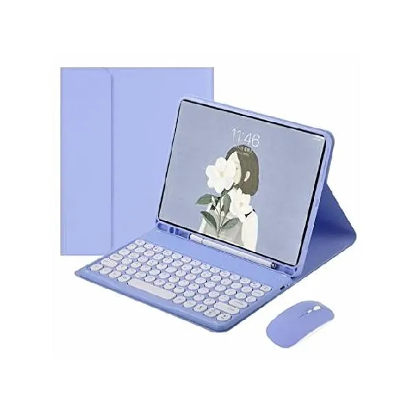 QYiiD iPad mini Keyboard Case Compatible with iPad mini 5/4/3/2/1, Folio Smart Leather Cover Case with Cute Round Key Bluetooth Keyboard Mous_並行輸入