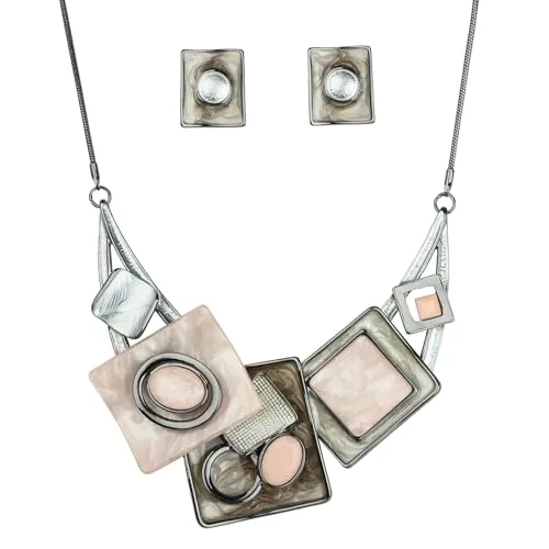 ViVDuo レディース 幾何学模様 合金 エナメル 三角形 四角形 ひし形 ステートメントネックレス イヤリング ジュエリーセット 女性用 花嫁, Extra Large, 金属, キュービックジルコニア