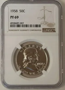 1958年 プルーフ フランクリン ハーフダラー 50セント NGC、PF 69、PR69