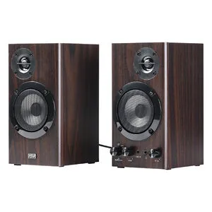 400-SP114 PCスピーカー 木製2chスピーカー 60W 高音調整可 3Dサラウンド 内蔵AC電源 省スペース ツィーター AUX 3.5mm 前面ヘッドホン端子 ダークブラウン ステレオミニ接続