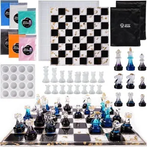 チェスセット LET'S RESIN Chess Molds for Resin Casting, Upgraded Resin Chess Set Mold with 16 Piece 3D Full Size Chess Checkers & Chess Board Epoxy Silicone Resin Molds, DIY Chess Board Game, Christmas Gifts 【並行輸入品】