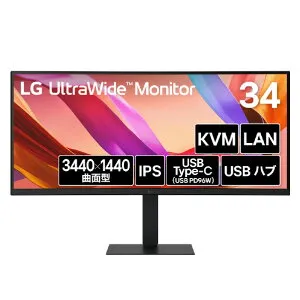 LGエレクトロニクス 34型 LG UltraWide Monitor /3440×1440(3800R曲面型)/100Hz/IPS/sRGB 99%/HDR/ アンチグレア/KVMスイッチ/スイベル/高さ調整/7W+7W スピーカー 34U650A-B 34U650A-B [34U650AB]【RNH】
