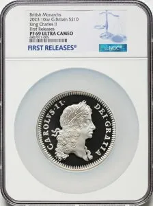 イギリス 2023 年 カロルス II 10 ポンド 極上 10 オンス コイン、NGC 認定 PF69 U.C.