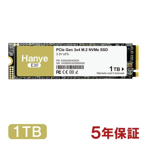 Hanye PCIe NVMe M.2 2280 SSD 1TB R:3500MB/s W:3200MB/s PCIe Gen3x4 3D Nand TLC E30-1TBTN1正規代理店品 国内5年保証・翌日配達 エコーパッケージ