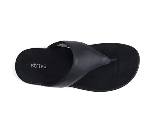 Strive Antibes (ストライブ アンティーブ) レディース 矯正つま先ポストサンダル レザー コンフォートフットウェア アーチサポート付き 軽量 スリッポン サマーサンダル ウォーキング&日常着用 ブラック II サイズ 10