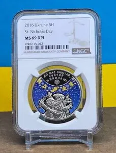 2016年ウクライナ 5H UAH - 聖ニコラスの日コイン - NGC MS69 DPL / OGP付き