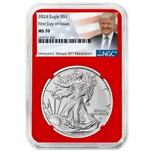 2024 $1 アメリカン シルバー イーグル NGC MS70 FDI トランプ ラベル レッド コア