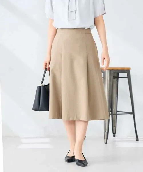 a.v.v/アー・ヴェ・ヴェ 【接触冷感/イージーケア/UVカット/吸水速乾】サマーストレッチフレアスカート ベージュ L