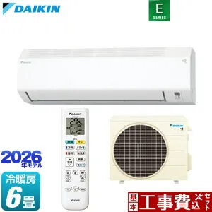 【工事費込セット（商品＋基本工事）】 [S226ATES-W] Eシリーズ ダイキン ルームエアコン 室内機：高さ250mmコンパクトタイプ 冷房/暖房：6畳程度 ホワイト 【楽天リフォーム認定商品】工事費込