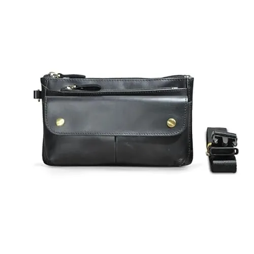 Rectangular Man with 7inch Chest Waist Bag When Going Out Made of Top Grain Oil Waxed Leather