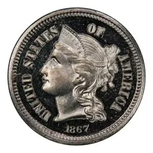 1867 年 3 セント ニッケル PCGS PR64 DCAM CAC
