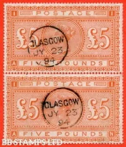SG. 137. J128a. 「AM AN」。5ポンド。オレンジ。非常に良好な状態。1894年7月23日 GL B55591