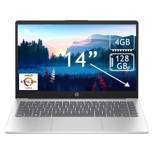 HP 14インチ HD (1366 x 768) ノートパソコン、AMD Athlon 7120、4GB RAM、128GB SSD、長寿命、ムーンライトブルー、Microsoft 365 12か月付属、Copilot AI、Windows 11 Home