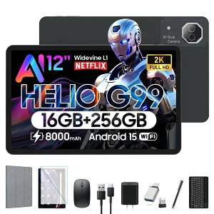 【新品限定24999円】タブレット12インチ Android 15 タブレット G99高性能CPU 2K IPS大画面 AI機能16GBRAM+256GBROM+1TB 拡張 8000mAh+PD18W 急速充電Widevine L1対応-13MP+8MPカメラ GMS/5G WiFi/BT5.0/GPS/FM/OTG/無線投影/分