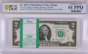 2017A $2 シカゴ フルパック BEP 100 ノート PCGS Gem UNC、61 PPQ、FW G-A、フルパック