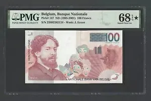 ベルギー 100 フラン ND(1995-2001) P147 未流通グレード 68 スター トップ ポップ