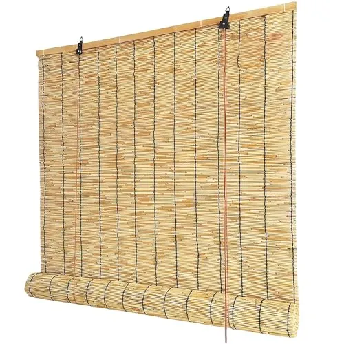 竹のカーテン 竹すだれカーテン 葦 すだれ すだれ 巻き上げ すだれ 屋外 すだれ 日除け すだれ 屋内すだれ 竹すだれ 屋外 竹カーテン 通気性環境保護 お手入れが簡単 屋外/屋内装飾用-170x170cm(幅×高さ)-原色の黒線