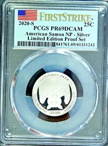 2020年 南米サモア シルバー 25セント PCGS PR69DCAM NP FS 限定版 プルーフセット フラッグ
