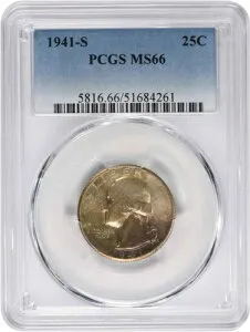 1941-S ワシントン シルバー クォーター MS66 トーン PCGS