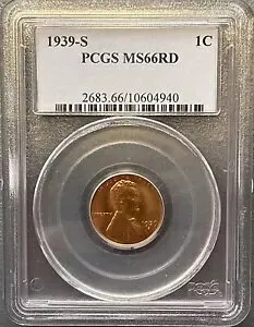 *レッド* 1939-S リンカーン ウィート セント グレード (PCGS MS66RD) *レッド* 1C ペニー USA