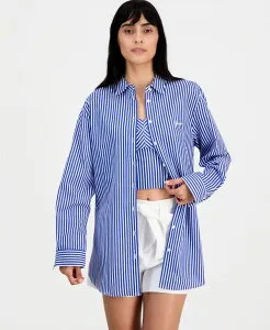 ゲス レディース トップス シャツ コットン GUESS Women's Tecla Cotton Oversized Shirt VERTICAL BLUE/WHT STRIPE ブルー