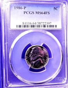 1986-P 5C フルステップ ジェファーソン ニッケル - PCGS #84116 グレード MS64FS--537-1