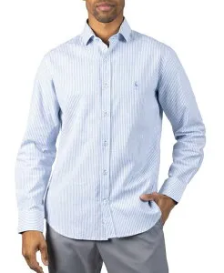 テーラーバード メンズ トップス シャツ リネン Tailorbyrd Men's Yarn Dyed Linen Stripe Long Sleeve Shirt Lt blue ブルー