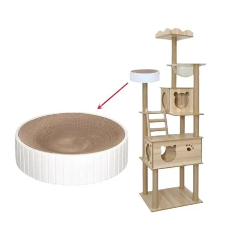 猫木、 多層プラットフォームツリータワー木製ハウスサイザルロープ猫爪とぎポストハンモッククライミングフレーム 、みたい(6 Layer-2)