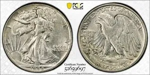 1944年 P ウォーキング・リバティ・ハーフダラー PCGS AU50 ゴールドシールド