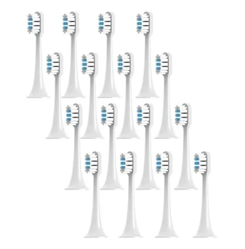 互換性がありますシャオミ MIJIA T300 交換用歯ブラシ、音波電動掃除機歯ブラシブラシヘッド 4/8/12/16個対応(T300White Blue-16pcs)