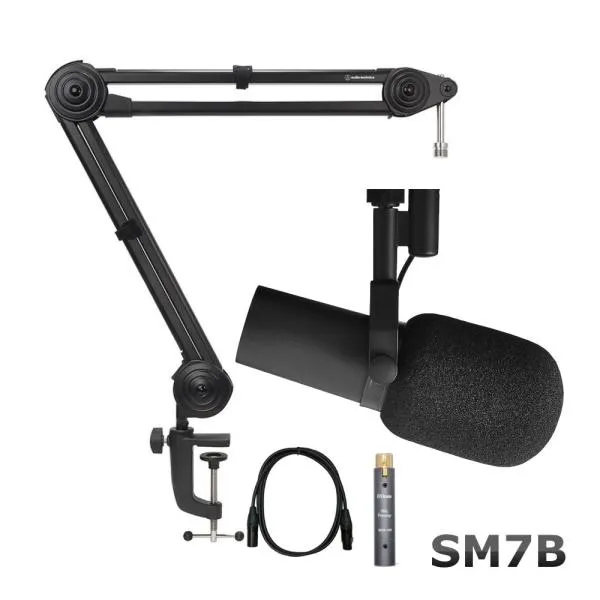 SHURE SM7B + インラインプリアンプと頑丈なデスクアームスタンドセット