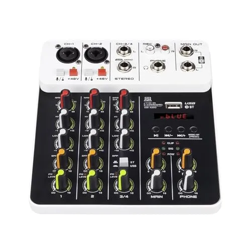 4/8 チャンネルオーディオミキサー Bluetooth USB 48V ファンタム電源遅延リピート効果サウンドミキシングコンソール PC 録音 使いやすい(4 Channel)