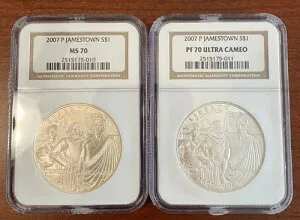 2007-P ジェームズタウン シルバー ダラー 2 枚セット NGC PF70 ウルトラ カメオ & MS70 ボックス & COA!