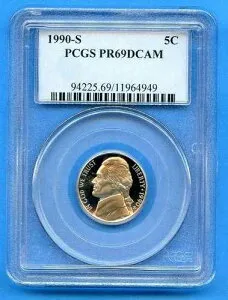 1990 S PCGS PR69 DCAM ジェファーソン ニッケル 5c 5セント 米国造幣局 1990-S PF-69 OBH