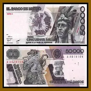 メキシコ 50,000 (50,000) ペソ、1986 P-93a シリーズ A Unc