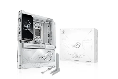 ASUS ROG Crosshair X870E Glacial、AMD E-ATXマザーボード、24+2+2パワーステージ、DDR5スロット、PCIeR 5.0 x16セーフスロット2つ、M.2スロット、デュアルRealtek 10Gイーサネット、AIキ