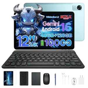 【数限定7000円オフ 6部品付属】Aorlym P12 Android16 12インチ 大画面 タブレット Gemini AI機能 8コア CPU 48GB RAM+128GB ROM+2TB拡張可 2.4K 解像度 120Hz高リフレッシュレート 10000mAh大容量バッテリー Widevine L1