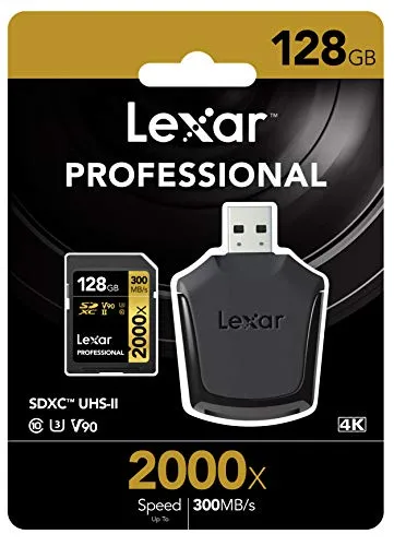 128GB SDXCカード SDカード Lexar レキサー Professional 2000x UHS-II U3 V90 R:300MB/s W:260MB/s USB3.0カードリーダー付 海外リテール LSD128CB2000R
