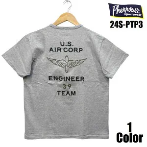 フェローズ 'U.S.AIR CORP'刺繍Tシャツ Pherrow's EASY NAVY 24S-PTP3 半袖Tシャツ 国産 日本製 メンズ アメカジ あす楽 送料無料