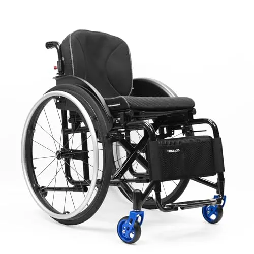 TRGCJGH 自走式 アルミ製 折りたたみ 車椅子 スポーツ車椅子 手動 車イス 転倒防止設計 旅行用車いす 外出用 持ち運び易い コンパクト(Black,14.9in Seat Width)