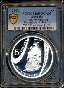 オーストラリア 2002年 5ドル 5ドル (HMSインベスティゲーター) - PCGS PR69DCAM
