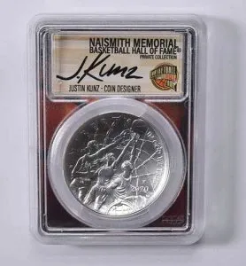 MS70 2020-P ジャスティン・クンツ 直筆サイン入り バスケットボール 殿堂入り記念ドル PCGS