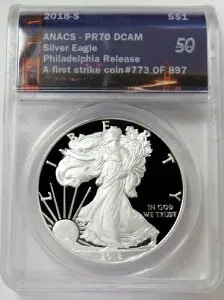 2018年 南米 シルバーイーグル 1ドル プルーフ 1オンス コイン ANACS PR 70 DCAM ファーストストライク