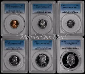 6 枚セット - 1973-S プルーフ セット (1C、5C、10C、25C、50C、$1) PCGS PR69DCAM !!