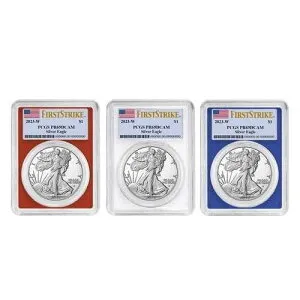 3点セット - 2023-W $1 1オンス プルーフ アメリカン シルバー イーグル PCGS PR69DCAM FS フラッグ