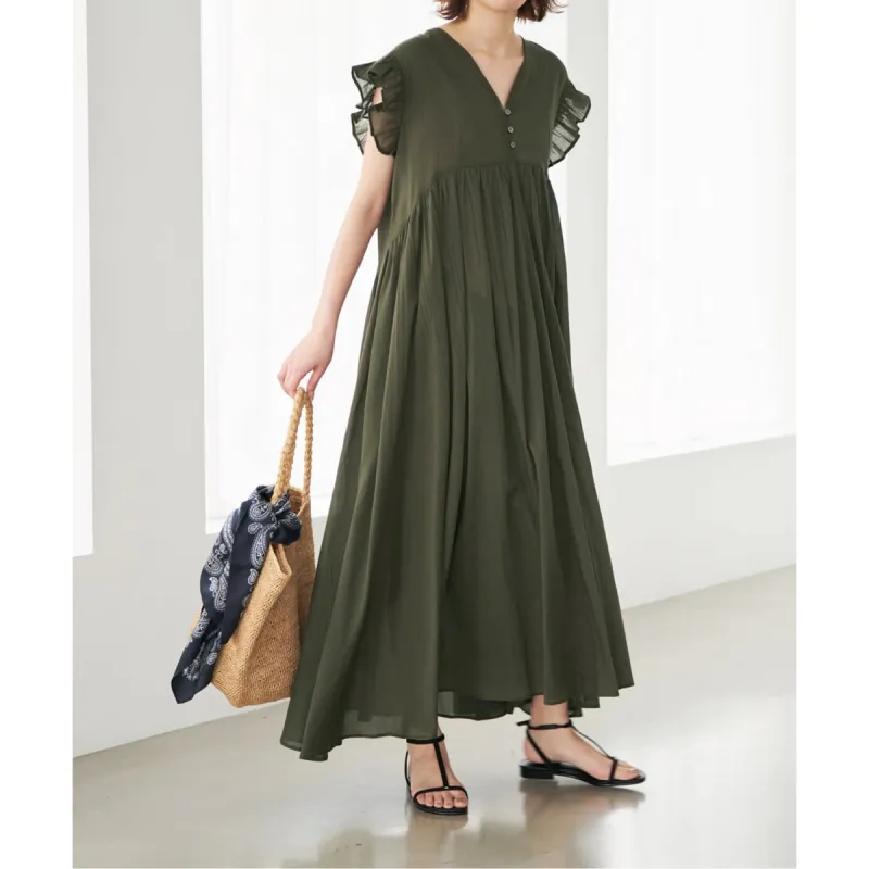 [マルイ]《予約》コットンボイルフリルワンピース/スローブ イエナ（SLOBE IENA） カーキ